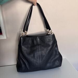 Coach Phoebe Black Pebbled Leather Shoulder Bag Hobo Purse